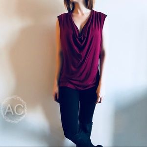 Velvet - Burgundy Cap Sleeve Top w/ Faux Leather